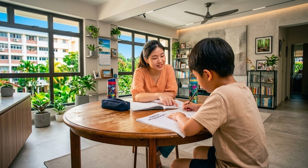 A home tuition lesson at an HDB flat in Singapore